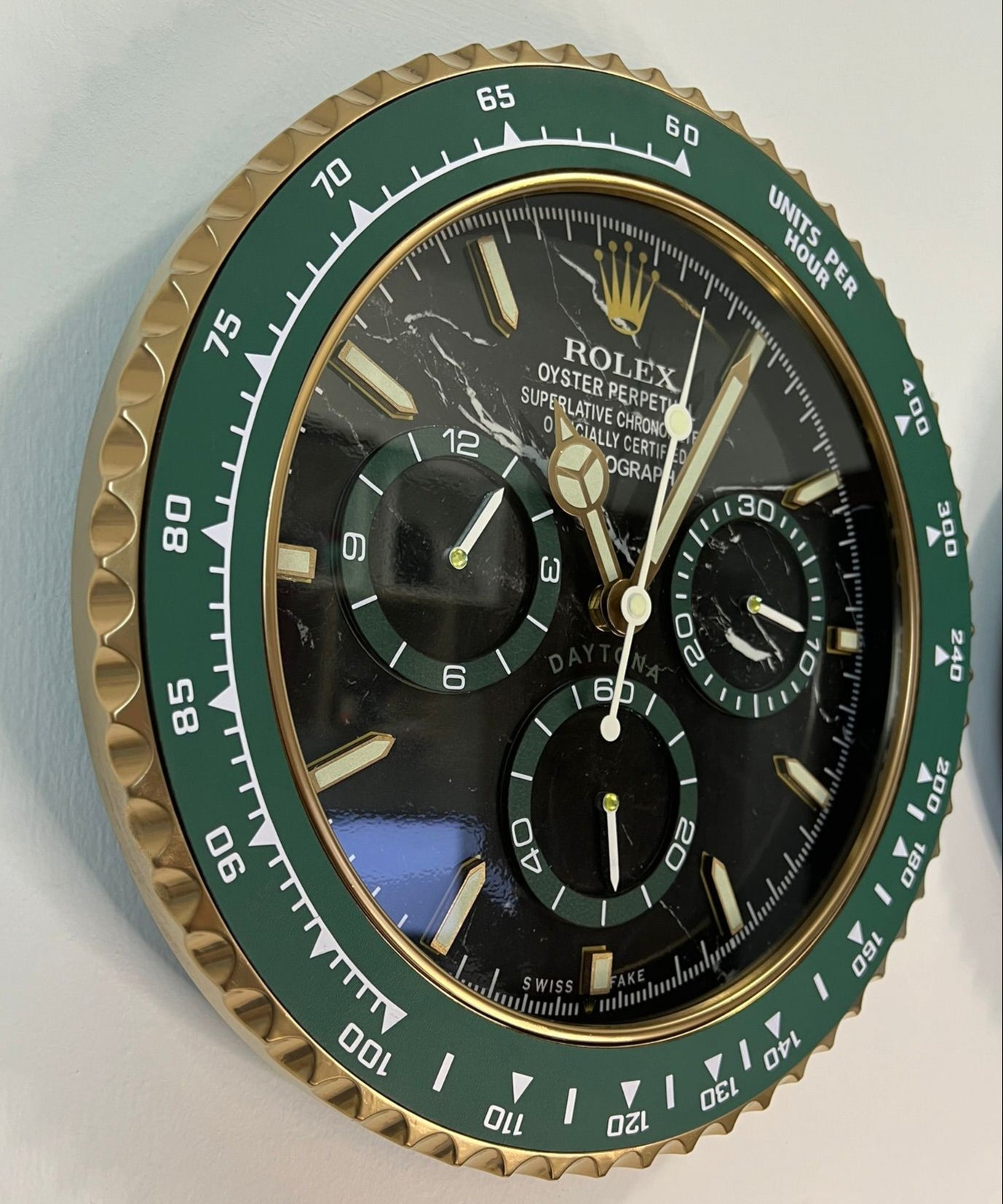 Orologio Day Green Gold Marble Custom da Parete X