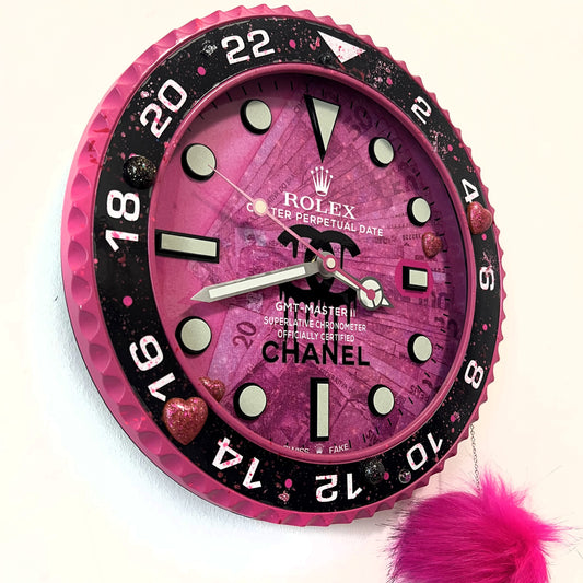 Orologio GMT Pink Plush Custom da Parete X