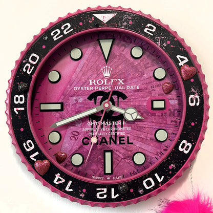 Orologio GMT Pink Plush Custom da Parete X