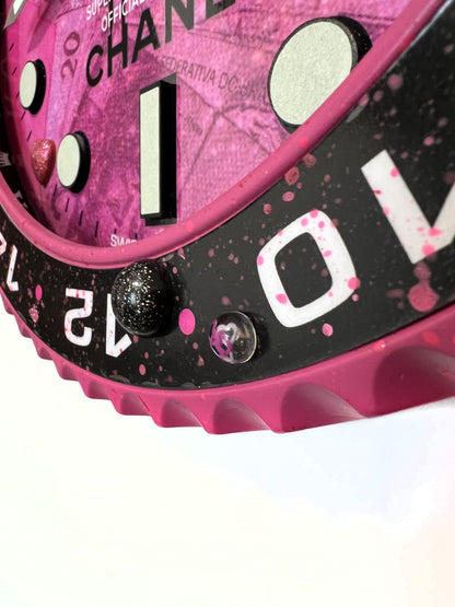 Orologio GMT Pink Plush Custom da Parete X